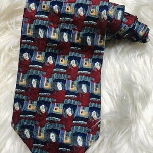 J. Garcia Necktie Abstract Art Burgundy Blue Silk Tie Mens‎